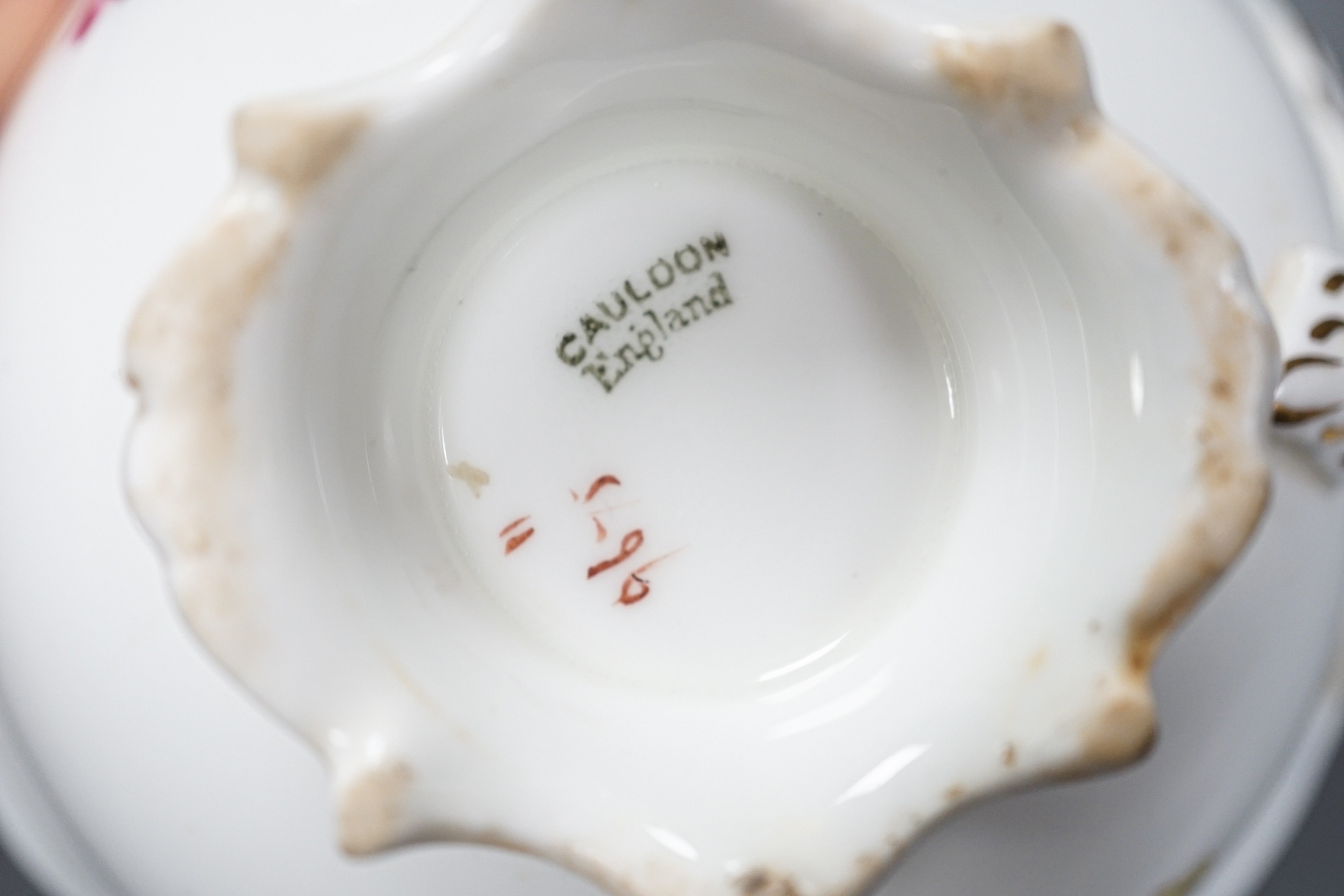 A Copeland and Garrett porcelain part dessert service, a Ridgway type porcelain part desert service and a Cauldon part tea set